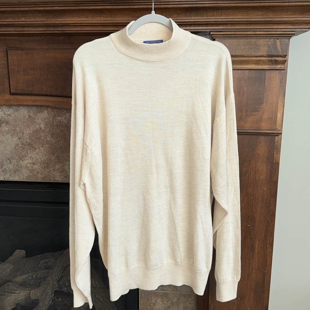Vintage Pendleton merino wool thin mock neck sweater ivory /very light tan XXL
